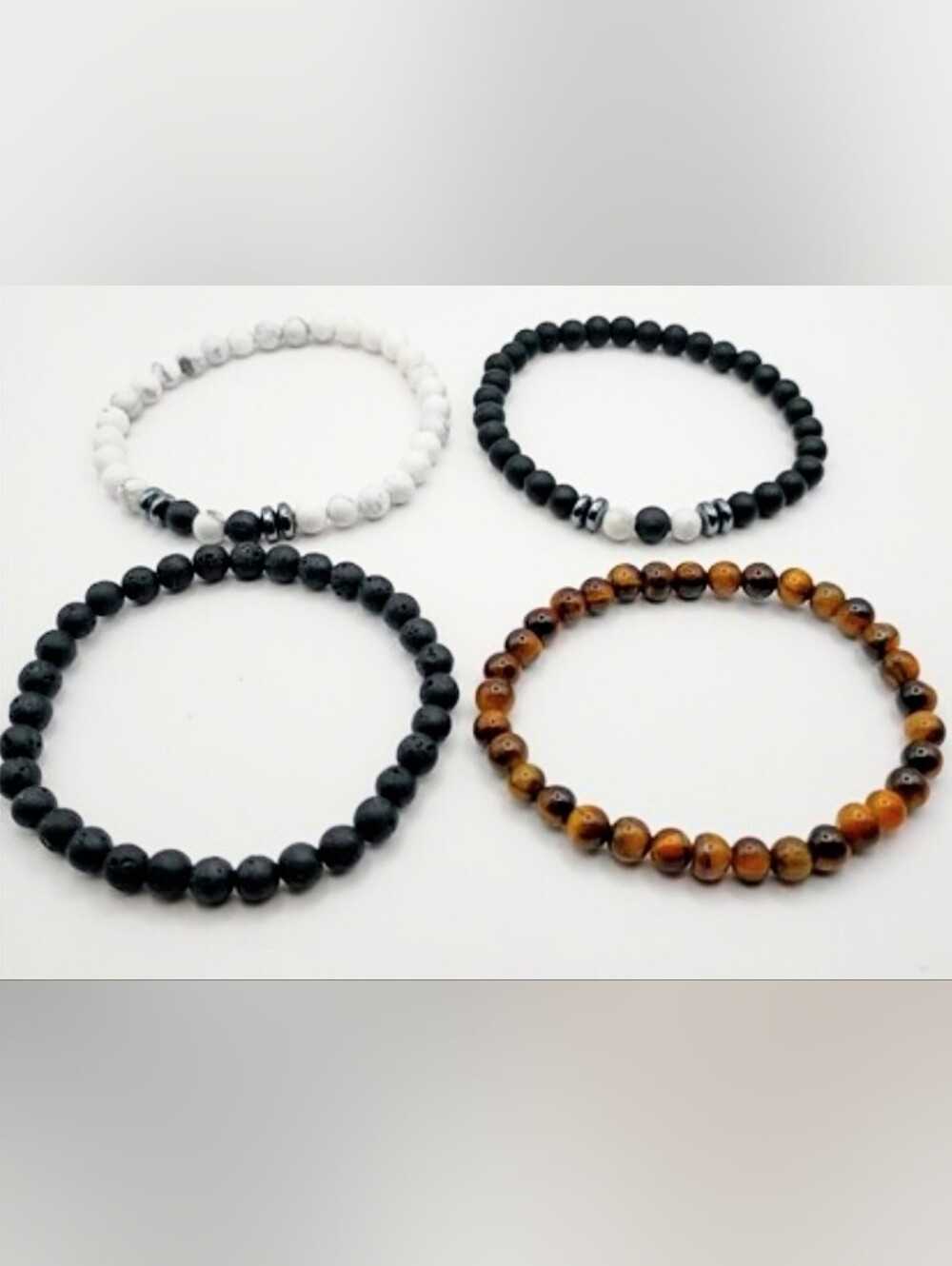 Mens Lot Of 4 Natural Stone Beaded Stretched Bracelets Size 6.5-7 Inches